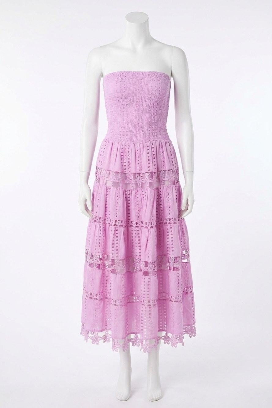 NEW STRUT & BOLT lena eyelet midi dress in lavender pink